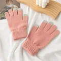 Guantes de lana rosa gruesos con puntas táctiles para mujer para el invierno frío - Talla única / Rosa Palo