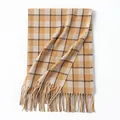 Classic yellow and beige plaid vintage Meillard style winter scarf with soft fringe detail - Yellow Beige Plaid