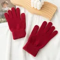Clásicos guantes de invierno de punto 100% lana roja para mujer, diseño cálido y grueso - Talla única / Burdeos