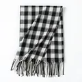 Classic black and white checkered winter scarf with fringes, soft thick warm wrap - Black and White Plaid