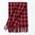 Classic red and black plaid scarf with fringe tassels for winter warmth - Red/Black Plaid