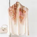 Elegant 100% cashmere small square scarf featuring orange and pink floral prints - 70*70cm / Pink Jungle Flowers