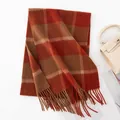 Warm wool plaid scarf in red and brown with fringe for autumn and winter luxury style - Brick Red Plaid