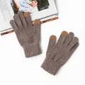 100% wool knitted brown gloves with touchscreen-compatible fingertips for winter - One Size / Dark Coffee