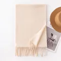 Premium soft beige cashmere-like scarf featuring elegant tassel fringe details for winter - 34*190cm / Off White