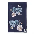 Elegant navy blue silk scarf featuring a large white floral print with blue leaves. - 52*175 / Double Layer Navy Rose Pattern
