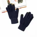 Navy blue 100% wool knitted gloves with touchscreen fingertips for men and women - One Size / Navy Blue
