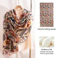 Elegant mulberry silk long scarf with vibrant paisley pattern for summer travel - 176x110cm / Colorful Falling Leaves (FHZ25-9866)