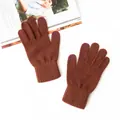 Warm brown 100% pure wool knit gloves featuring touch-screen tips and ribbed cuffs - One Size / Deep Caramel
