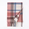 Eleganter Wollschal mit rosa-blauem Karomuster und klassischen Fransen für den Winter - FHY24-7033-8 Rosa-kaffee-blaues Karo