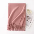 Solid pink wool scarf with tassels for winter warmth and luxury style - 70*200cm / Lotus root pink