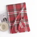 Stylish red and white plaid tartan winter scarf featuring frayed edges for cozy warmth - Scottish Plaid Style (FH23-5368-2) / Red