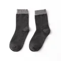 Thick winter warm wool cashmere blend mid-calf socks in dark grey with light grey cuff - Contrast Stitching (FHY25-7078-2) / Dark Gray With Light Gray Edge