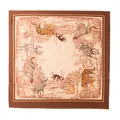 Brown silk wool square scarf with jungle animal print safari design - 65x65cm / Animal Jungle
