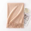 Premium solid beige wool scarf with fringe detail for autumn and winter - 70*200cm / Rice Camel