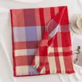 Soft and warm red and purple plaid winter scarf with fringe detail for women and men - Red Plaid (FH23-5457-1)
