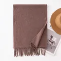 Premium solid brown imitation cashmere winter scarf with elegant tassel details - 34*190cm / Mocha
