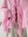 Elegant pink ruffle cardigan with French chic layered design and soft long sleeves for women - S / Tops / Pink