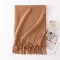 Premium camel solid color wide wool scarf with soft tassels, warm winter shawl - 70*200cm / Camel
