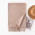 Elegant soft khaki imitation cashmere scarf with tassels for cozy winter warmth - 34*190cm / Light Tea