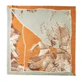 Écharpe carrée en cachemire 100% avec imprimé botanique élégant orange et bleu - 70*70cm / Feuilles Vert Camel