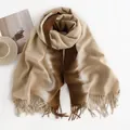 Elegant brown and beige gradient faux cashmere scarf with fringe tassels for winter warmth - Ombre Brown Style / 200*65cm