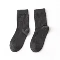 Warm dark grey cashmere blend ribbed crew socks for autumn and winter - Ribbed Texture (FHY25-7078-5)