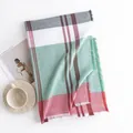 Soft winter warm plaid scarf in green red and white with elegant fringe detailing - Green (FH23-5360-1)