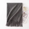 Luxury charcoal gray solid color widened wool scarf with decorative tassels for winter - 70*200cm / Medium Grey