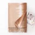 Elegant brown and beige gradient faux cashmere winter scarf with soft tassel fringe - Ombre Mocha Mousse Style