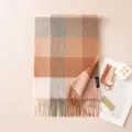Luxurious Maillard checkered double-sided 100% cashmere scarf in warm brown and grey - Red Camel Bean Green Plaid / 30*180cm