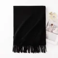 Elegant black solid color wool pashmina scarf with long tassels for winter warmth - 70*200cm / Black