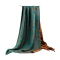 Luxury teal patterned and orange double-sided silk wool scarf in new Chinese style - 55*185cm / Green Ginkgo Leaf (FHZ25-9615-1)