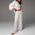 Ensemble de détente blanc de style français, tenue de loisirs confortable deux pièces - L / Haut et Bas / Blanc