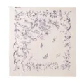 Élégant foulard carré en cachemire blanc cassé avec imprimés fleurs et papillons violets - 70*70cm / Crème