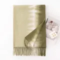 Elegant olive green and cream gradient faux cashmere scarf with tassels for winter - Ombre Peat Moss Style