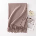 Premium mauve solid color thickened wool scarf with elegant fringe detail for winter - 70*200cm / Smoky Purple