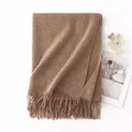 Warm camel brown thick wool scarf with elegant tassels for a luxury winter style look - 70*200cm / Natural Purple