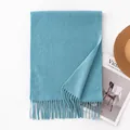 Premium solid blue cashmere-like scarf featuring elegant fringe tassels for winter warmth. - 34*190cm / Aqua