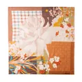 Élégante écharpe carrée en cachemire avec patchwork floral et carreaux tons orange. - 70*70cm / Contraste Vert Café Fleur Orange
