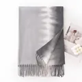 Elegant gray and white gradient imitation cashmere scarf with decorative tassels - Ombre Lava Mist Style