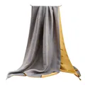 Luxury silk wool scarf featuring traditional Chinese gold wave pattern and solid yellow reverse - 55*185cm / Yellow Gray Water Ripple (FHZ25-9616-2)