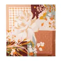 Carré en cachemire 100% élégant et léger avec patchwork floral et tons terreux chauds - 70*70cm / Contraste Rouge Vin Vert