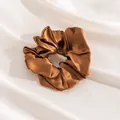 Elegant large brown silk scrunchie with premium satin texture for French style hair - Caramel color