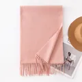 High-quality soft pink imitation cashmere scarf with elegant long tassels for winter - 34*190cm / Pink