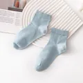 Premium light blue cashmere blend warm ankle socks with ribbed cuffs for home use - Women's Style (FHY25-7151-8)