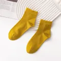 Premium warm yellow cashmere socks with ribbed cuffs for winter home comfort wear. - Women's Style (FHY25-7151-6)