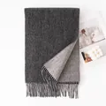 Thick double-sided wool scarf in dark and light grey with fringe tassels - 190*30cm / Dark Gray and Light Gray