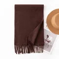 Soft solid coffee brown imitation cashmere scarf with tassel fringe for winter warmth - 34*190cm / Chocolate
