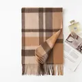 Premium British style plaid cashmere scarf with fringe details in elegant camel and brown - FHY25-7137-1 Camel Check